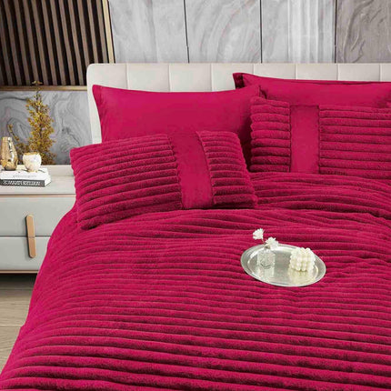Set PREMIUM Pilota Pufoasa Cocolino, din Blanita artificiala de Iepure 6 Piese 200x230 cm,Bordo Rubin - Casa Super