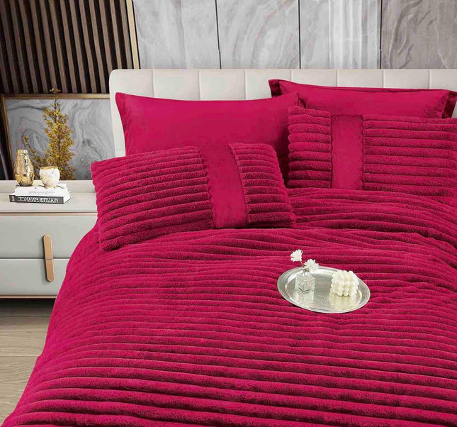 Set PREMIUM Pilota Pufoasa Cocolino, din Blanita artificiala de Iepure 6 Piese 200x230 cm,Bordo Rubin - Casa Super