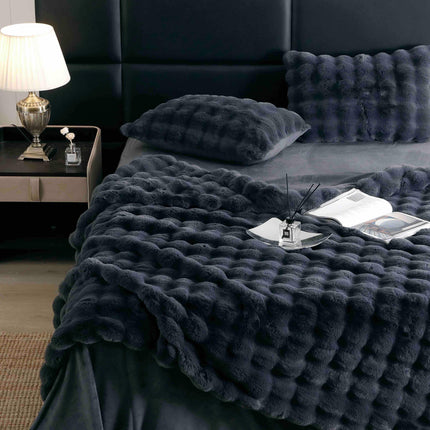 Lenjerie Premium Pentru Pat Dublu Blanita de Iepure 6 Piese | Negru Ametist - Casa Super