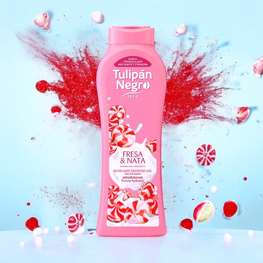 Gel de Baie Fără Parabeni Strawberry & Sour Cream Tulipan Negro - Hidratare Cremoasă și Parfum Dulce
