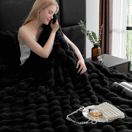 Lenjerie Premium Pentru Pat Dublu Blanita de Iepure 6 Piese | Negru Onix - Casa Super