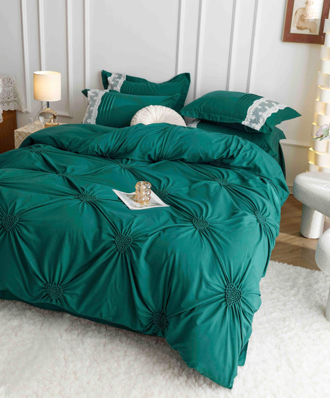Lenjerie de Pat Dublu,Bumbac Finet, Inimi Brodate,6 piese | Cod CS198 - Casa Super