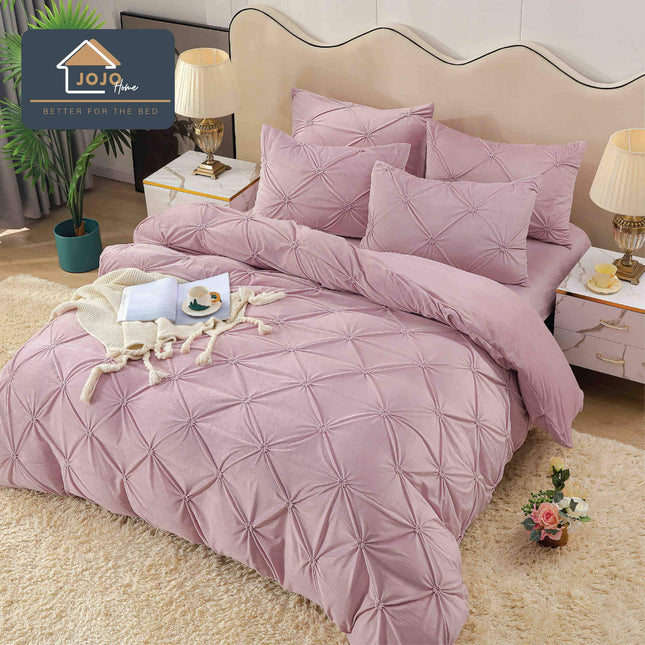 Lenjerie Pat Dublu din Catifea,Brodata cu Pliuri -Premium Deluxe - Lila - Casa Super