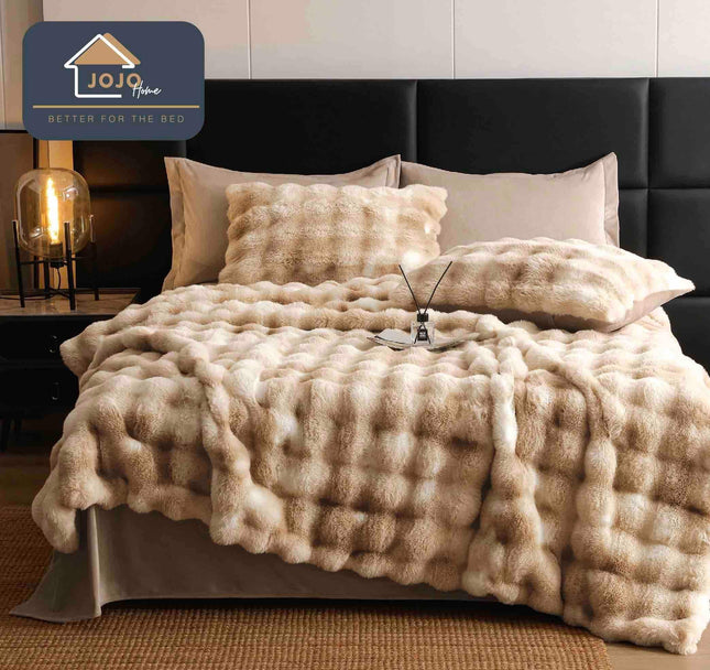 Lenjerie Premium Pentru Pat Dublu Blanita de Iepure 6 Piese | Crem de Lux - Casa Super