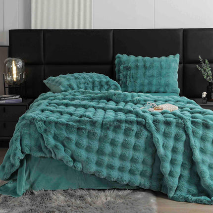 Lenjerie Premium Pentru Pat Dublu Blanita de Iepure 6 Piese Turcoaz - Casa Super