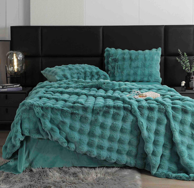 Lenjerie Premium Pentru Pat Dublu Blanita de Iepure 6 Piese Turcoaz - Casa Super
