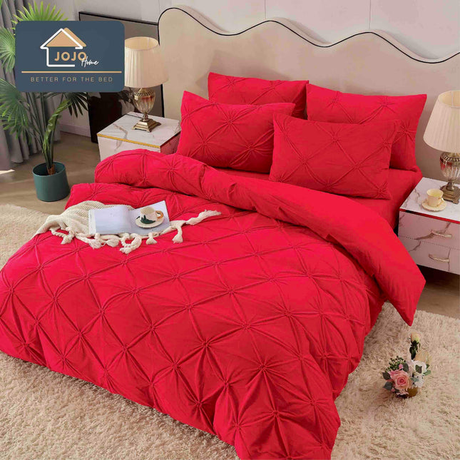 Lenjerie Pat Dublu din Catifea,Brodata cu Pliuri -Premium Deluxe - Rosu - Casa Super