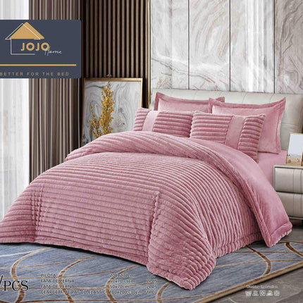 Set PREMIUM Pilota Pufoasa Cocolino, din Blanita artificiala de Iepure 6 Piese 200x230 cm,Roz Perlat - Casa Super