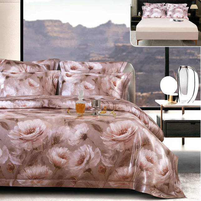 Lenjerie Deluxe din Satin, 6 piese, cearșaf cu elastic : Cod STN1