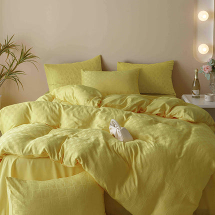 Lenjerie de Pat Dublu Jacquard Finet 6 Piese - Galben - Casa Super