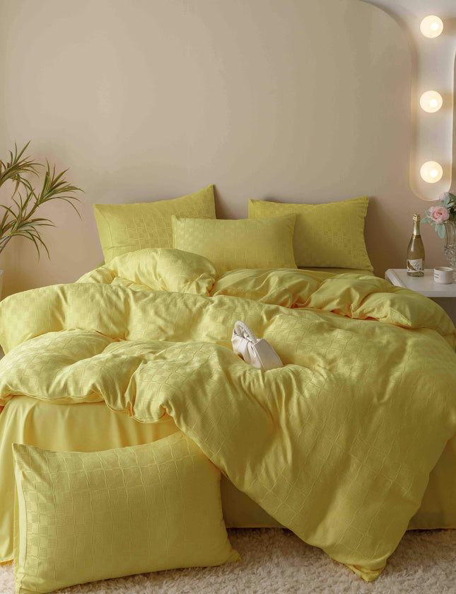 Lenjerie de Pat Dublu Jacquard Finet 6 Piese - Galben - Casa Super