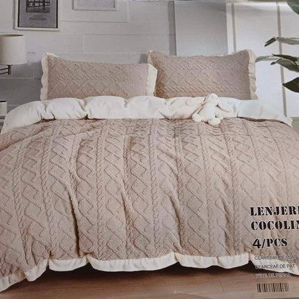 Lenjerie Groasa Pat Cocolino 4Piese -Husa Pat,Cearcaf Plapuma+ 2 Fete Perna-Model Tricot |Cod 127 - Casa Super