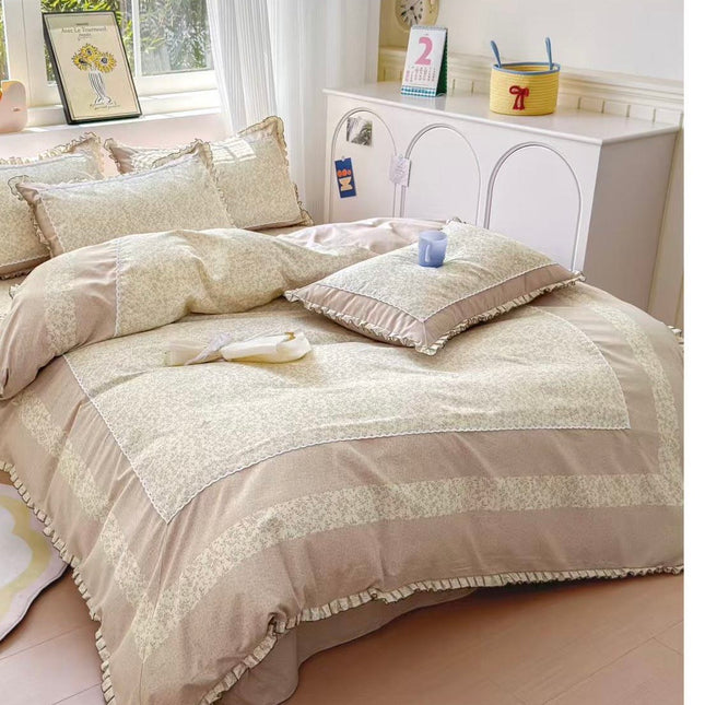 Lenjerie Premium din Bumbac Finet cu Volanase 4 Piese | Cod VLN49
