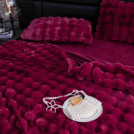 Lenjerie Premium Pentru Pat Dublu Blanita de Iepure 6 Piese | Bordo de Rubin - Casa Super