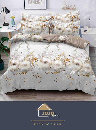 Lenjerie pat de Craciun, pat dublu, bumbac finet, 6 piese cod NRM705 - Casa Super