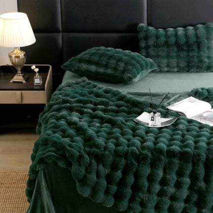 Lenjerie Premium Pentru Pat Dublu Blanita de Iepure 6 Piese Verde Smarald - Casa Super