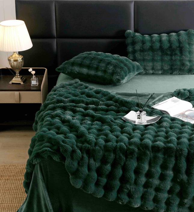 Lenjerie Premium Pentru Pat Dublu Blanita de Iepure 6 Piese Verde Smarald - Casa Super
