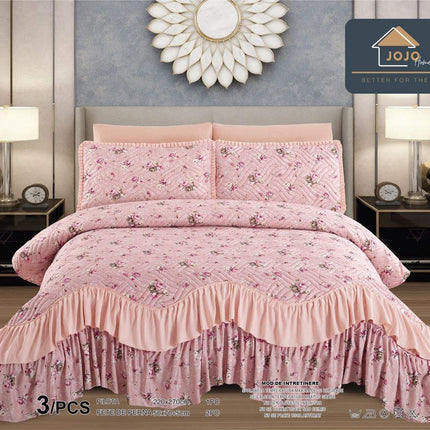 Set Cuvertura de Pat cu Volane 220x270 cm + 2 Fete Perna | Cod CUV8 - Casa Super