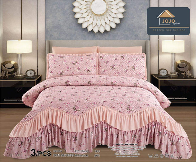 Set Cuvertura de Pat cu Volane 220x270 cm + 2 Fete Perna | Cod CUV8 - Casa Super