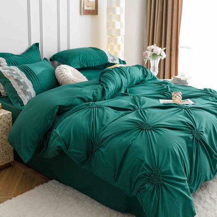 Lenjerie de Pat Dublu,Bumbac Finet, Inimi Brodate,6 piese | Cod CS198 - Casa Super
