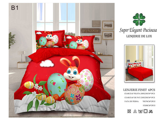 Lenjerie de Pat Bumbac Finet 6 Piese – Confort și Magie de Paște | Cod PST1 - Casa Super