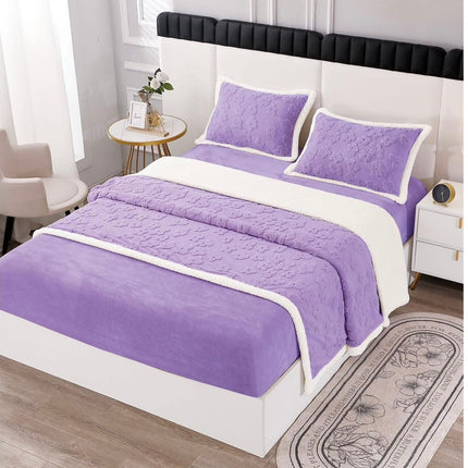 Lenjerie de Pat Cocolino cu Blanita, 4 piese, cearsaf cu elastic - Cod LCP06 - Mov