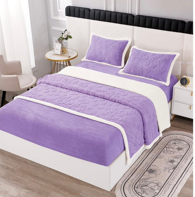 Lenjerie de Pat Cocolino cu Blanita, 4 piese, cearsaf cu elastic - Cod LCP06 - Mov