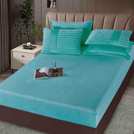 Set PREMIUM Pilota Pufoasa Cocolino, din Blanita artificiala de Iepure 6 Piese 200x230 cm,Turcoaz - Casa Super