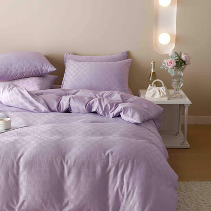 Lenjerie de Pat Dublu Jacquard Finet 6 Piese - Lavanda Pudrata - Casa Super