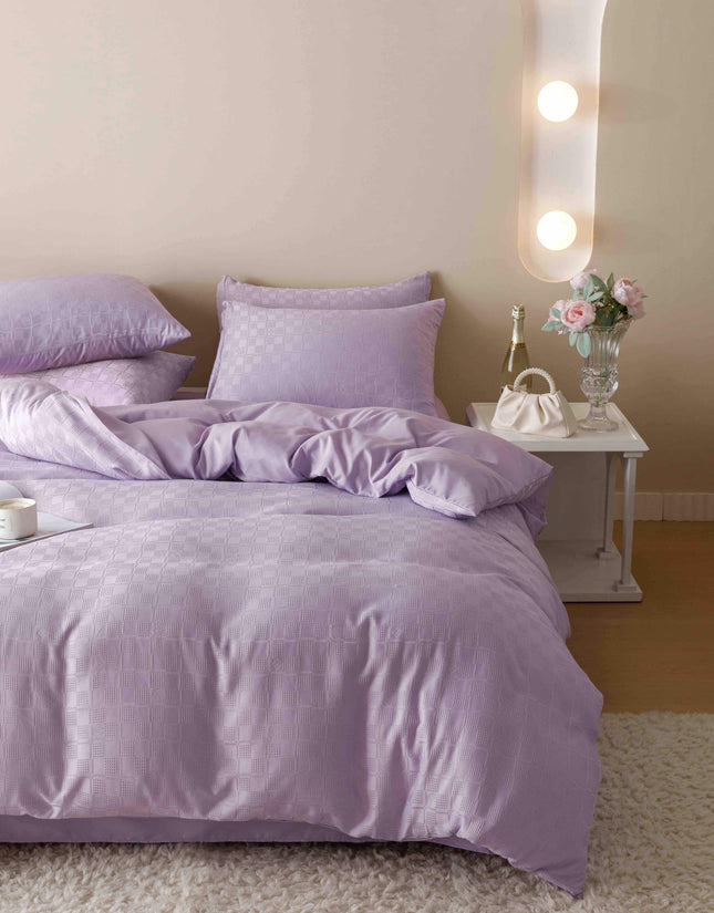 Lenjerie de Pat Dublu Jacquard Finet 6 Piese - Lavanda Pudrata - Casa Super