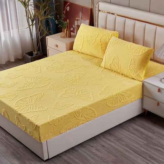 Husa Pufoasa de Pat Cocolino 180x200 cu Elastic 3 Piese +2 Fete de Perna-Galben