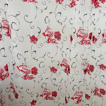 Perdea Organza Imprimata 2,7m x 4m - Gata Cusuta cu Tiv si Rejansa, Model Trandafiri Rosii Cod PO5