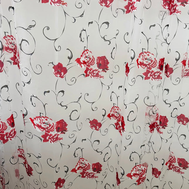 Perdea Organza Imprimata 2,7m x 4m - Gata Cusuta cu Tiv si Rejansa, Model Trandafiri Rosii Cod PO5