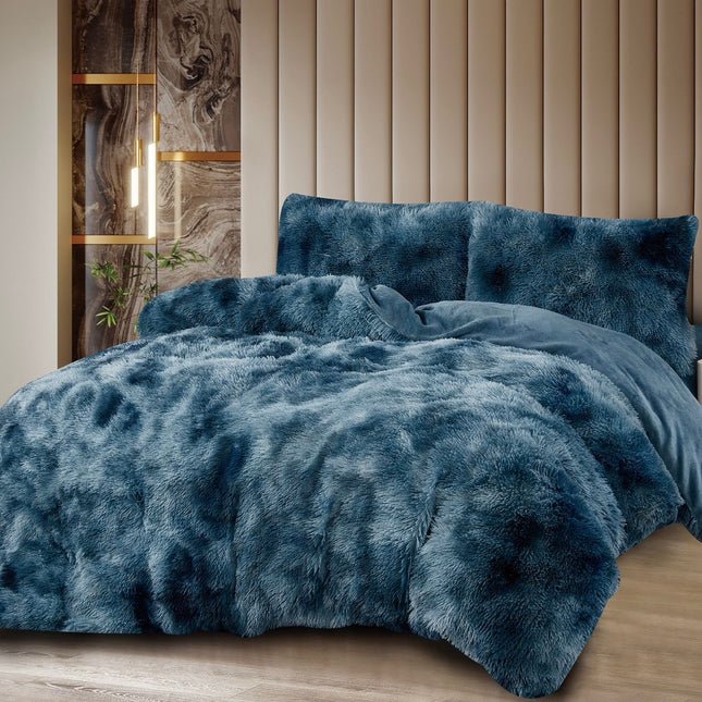 Lenjerie de Pat Fluffy Super Pufoasă Cocolino, 2 Persoane, 4 Piese - Turcoaz