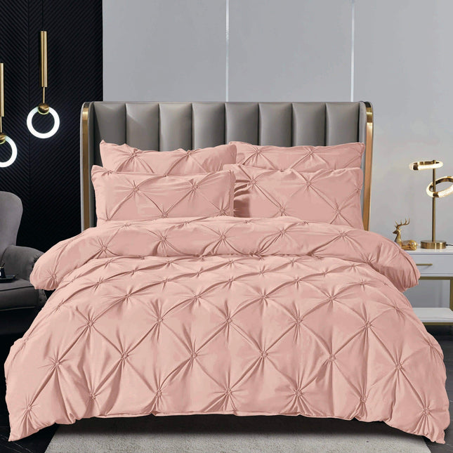 Set Lenjerie Brodata Uni, Model cu Pliuri, Bumbac Finet, 6 Piese, Pat 2 Persoane – Roz Deschis,Cod BR5
