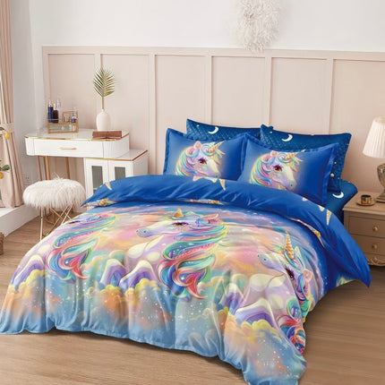 Lenjerie de Pat 6 Piese cu Elastic - Unicornul Magic