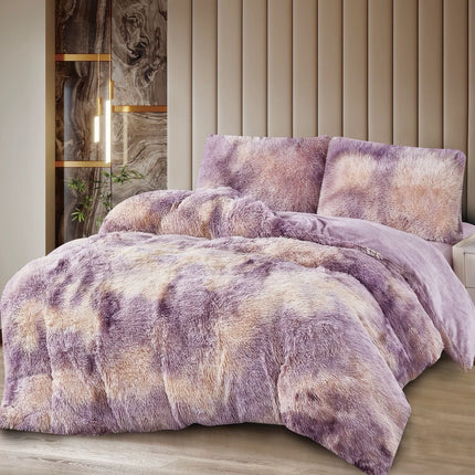 Lenjerie de Pat Super FLuffy Pufoasă Cocolino, 2 Persoane, 4 Piese – Mov & Roz Pastel