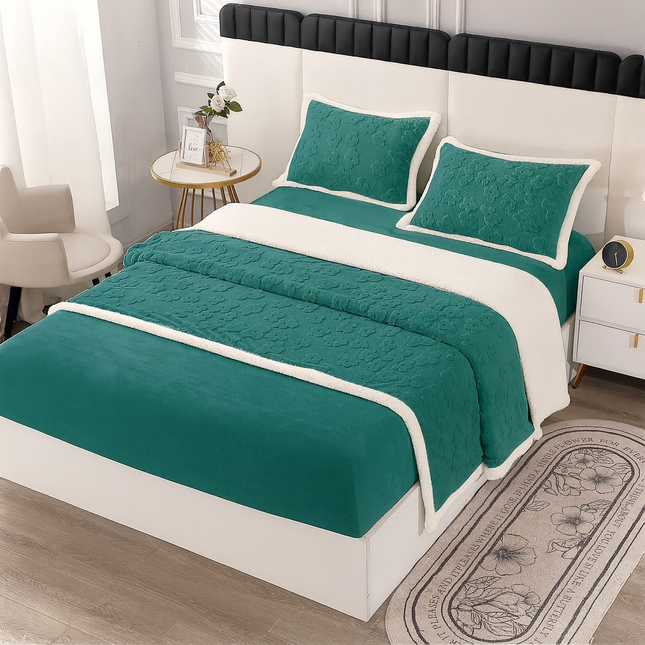Lenjerie de Pat Cocolino cu Blanita, 4 piese, cearsaf cu elastic - Cod LCP01 - Turcoaz