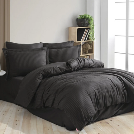 Lenjerie Premium Deluxe din Bumbac 100% Satinat, 6 piese - Hobby Diamond Damasc - Negru