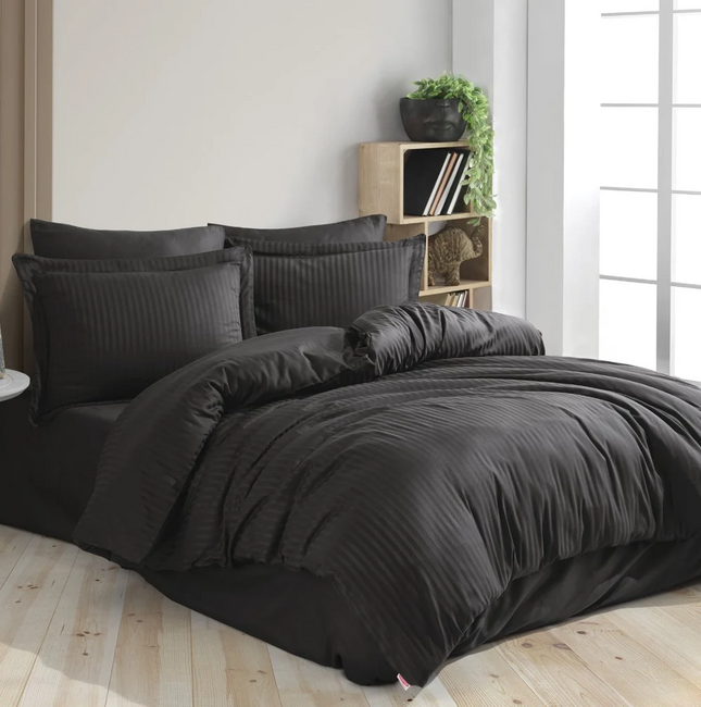 Lenjerie Premium Deluxe din Bumbac 100% Satinat, 6 piese - Hobby Diamond Damasc - Negru