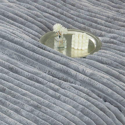 Lenjerie de Pat cu Pilota Inclusa, Blanita Artificiala de Iepure, Cearsaf cu Elastic, 6 Piese, Pat Dublu - Gri Deschis