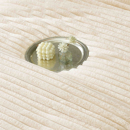 Lenjerie de Pat cu Pilota Inclusa, Blanita Artificiala de Iepure, Cearsaf cu Elastic, 6 Piese, Pat Dublu - Crem