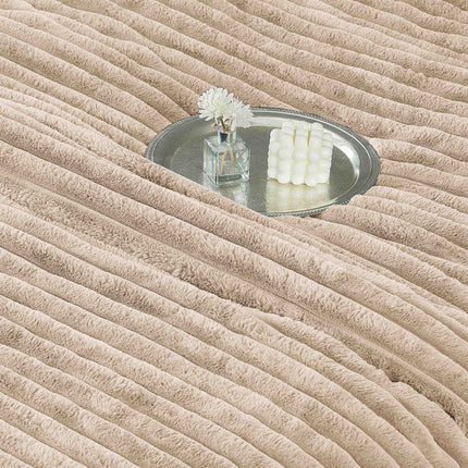 Lenjerie de Pat cu Pilota Inclusa, Blanita Artificiala de Iepure, Cearsaf cu Elastic, 6 Piese, Pat Dublu - Bej