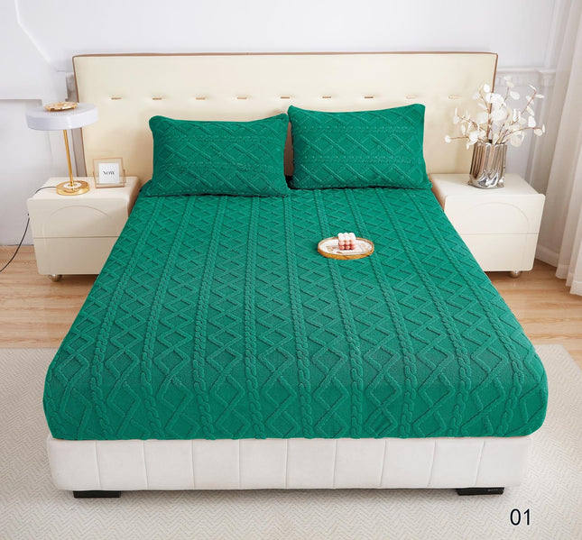 Set Husa Pufoasa de Pat Cocolino cu Elastic + 2 Fete de Perna - Verde smarald