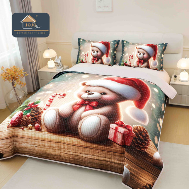 Set Cuvertură de Pat Crăciun 5D- Ursulețul Moșului Cod CUV16