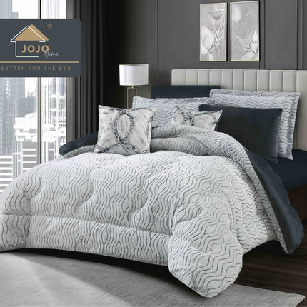 Lenjerie de Pat cu Pilota Inclusa, 2 Fete, Blanita Artificiala de Iepure, Cearsaf cu Elastic, 6 Piese, Pat Dublu - Gri Antracit