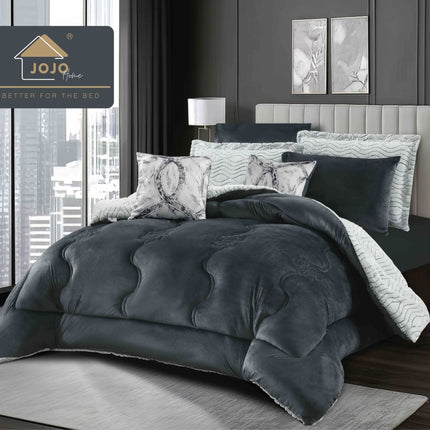 Lenjerie de Pat cu Pilota Inclusa, 2 Fete, Blanita Artificiala de Iepure, Cearsaf cu Elastic, 6 Piese, Pat Dublu - Gri Antracit