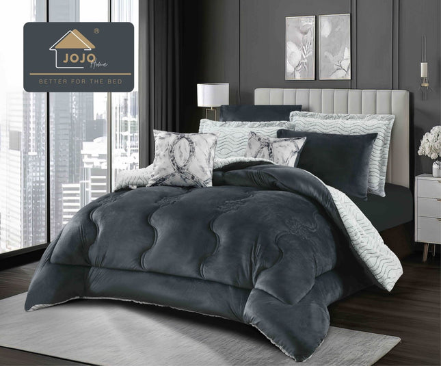 Lenjerie de Pat cu Pilota Inclusa, 2 Fete, Blanita Artificiala de Iepure, Cearsaf cu Elastic, 6 Piese, Pat Dublu - Gri Antracit