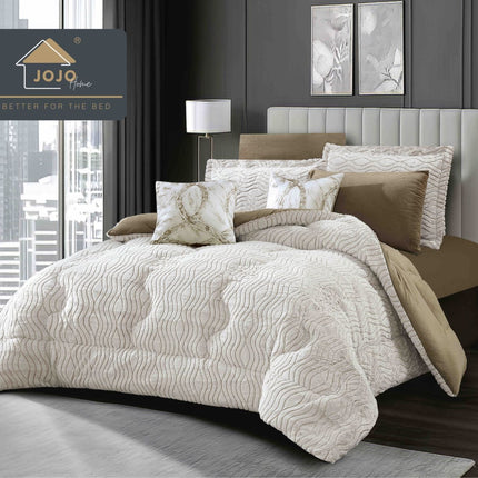 Lenjerie de Pat cu Pilota Inclusa, 2 Fete, Blanita Artificiala de Iepure, Cearsaf cu Elastic, 6 Piese, Pat Dublu - Maro