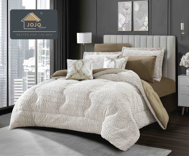 Lenjerie de Pat cu Pilota Inclusa, 2 Fete, Blanita Artificiala de Iepure, Cearsaf cu Elastic, 6 Piese, Pat Dublu - Maro